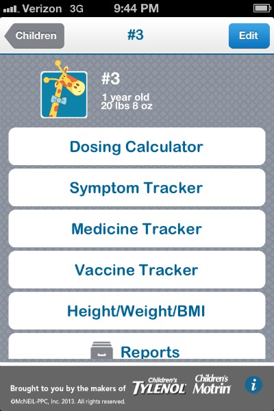 symptom tracker and dosing app for kids and infants