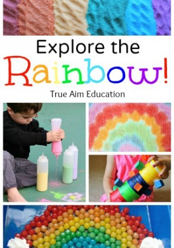 Rainbow Activities for kids including edible rainbow sensory bin, DIY toy, crafts and more!