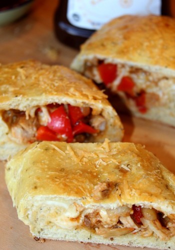 bbq chicken stromboli with bell peppers