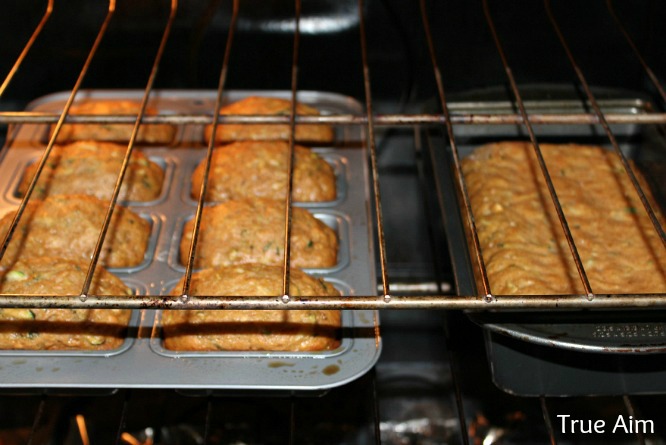 zucchini bread in the oven