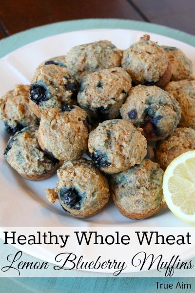 Healthy whole wheat lemon blueberry muffins. Low Sugar and packed with Blueberries